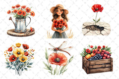 Summer With Poppy Flowers Clipart Bundle - CraftNest - Digital Crafting and Art
