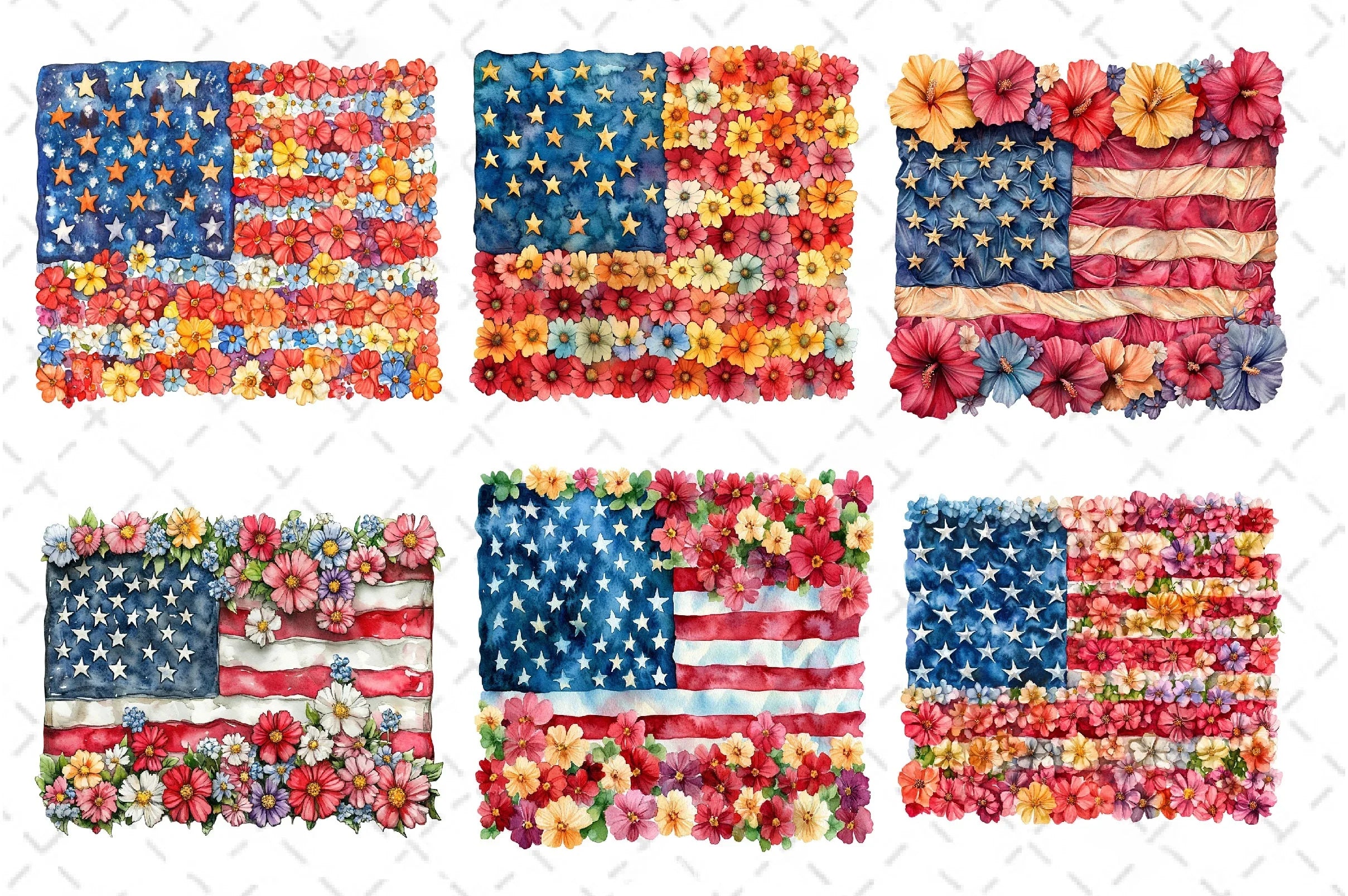 Floral American Flag Clipart Bundle - CraftNest - Digital Crafting and Art