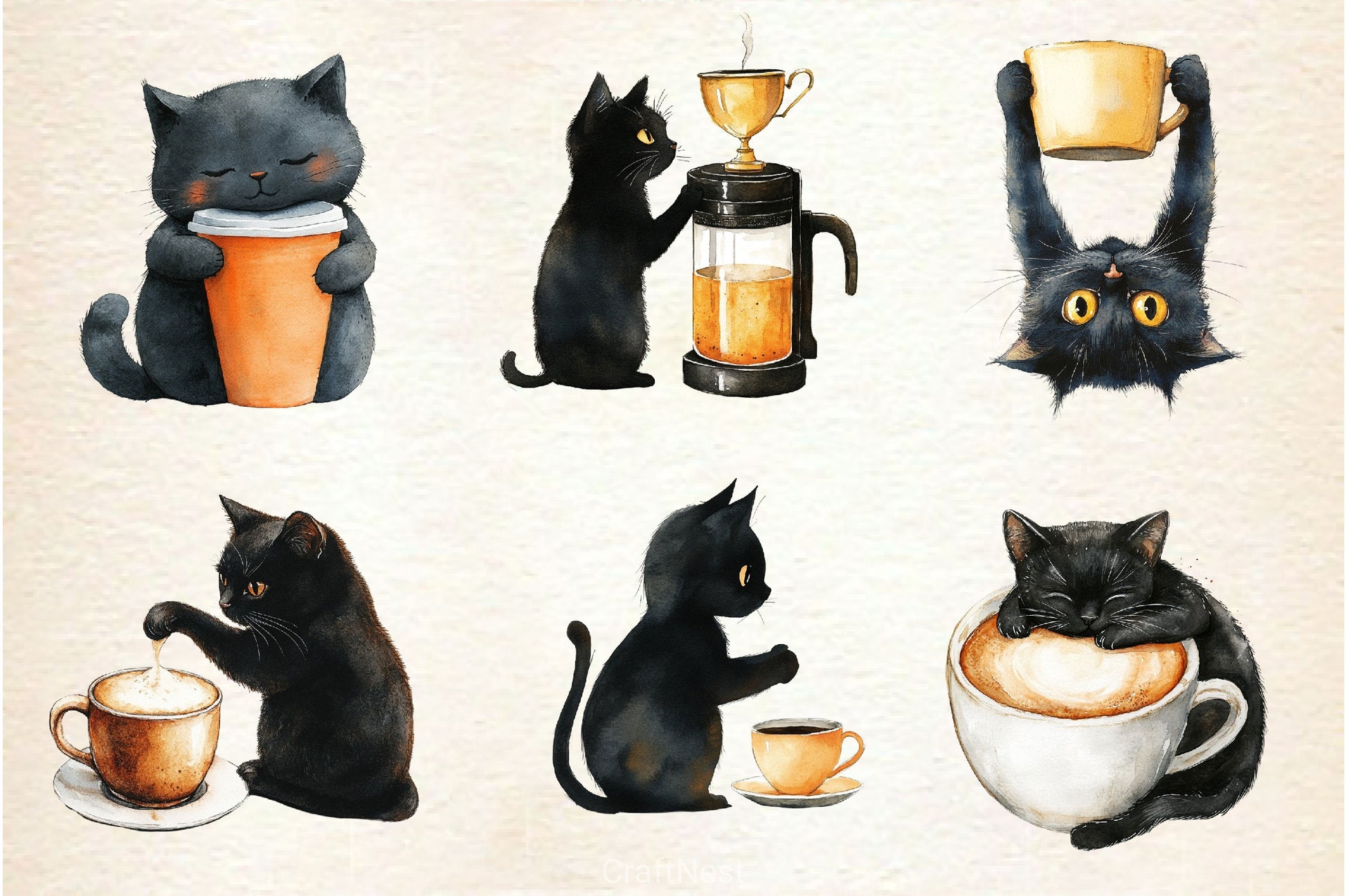 Cat Silhouette Love Coffee Clipart Bundle - CraftNest - Digital Crafting and Art