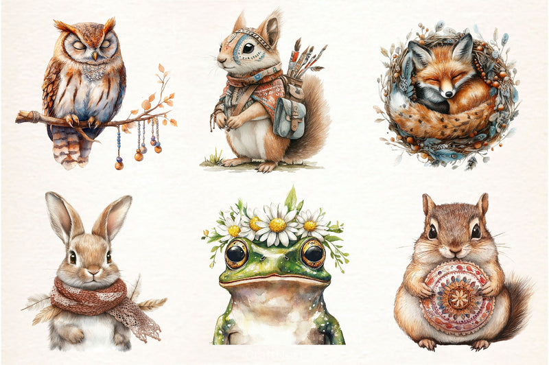 Sweet Boho Woodland Creatures Animals Clipart Bundle 2 - CraftNest - Digital Crafting and Art