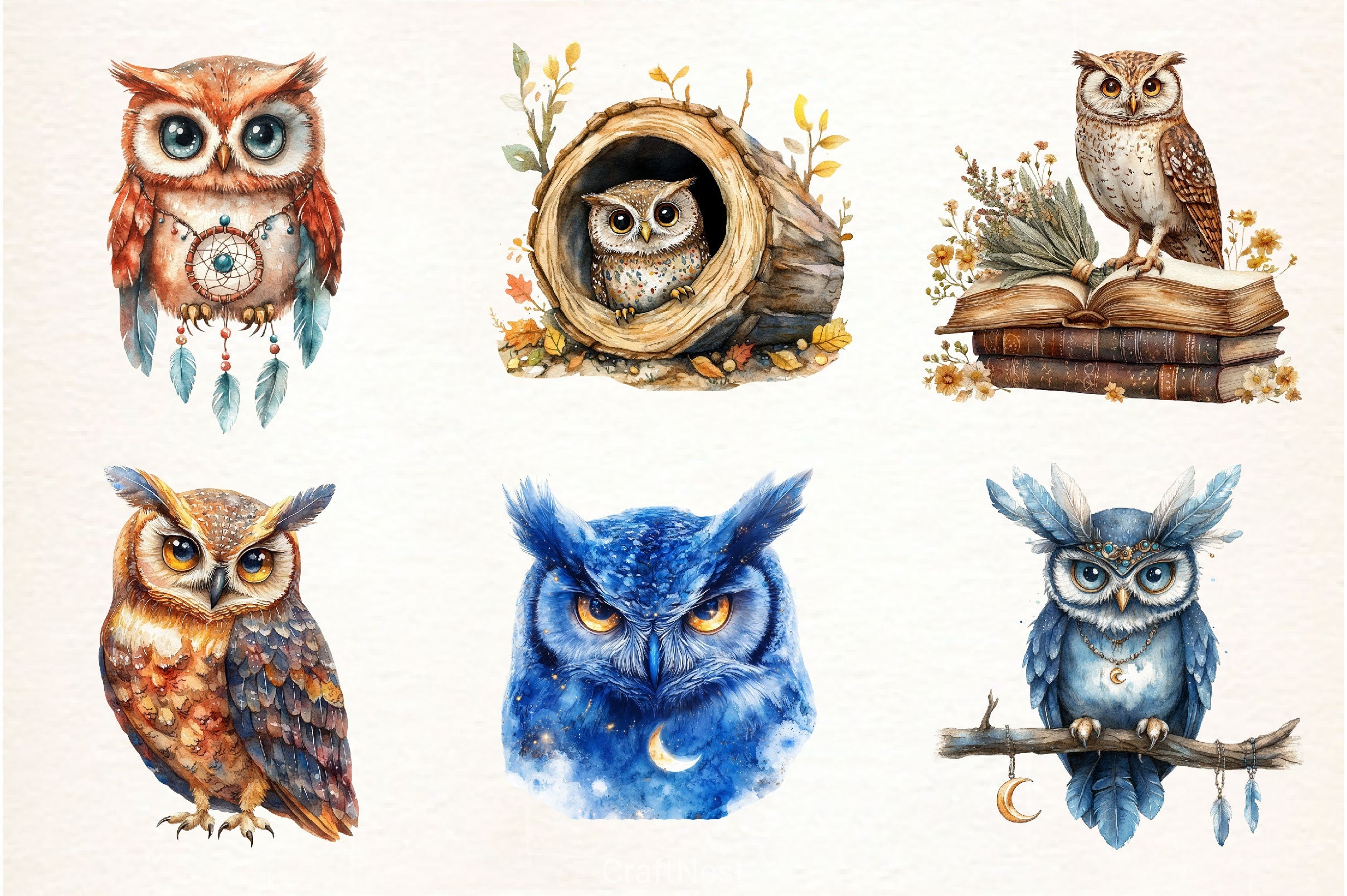 Boho Owl Clipart Bundle - CraftNest - Digital Crafting and Art