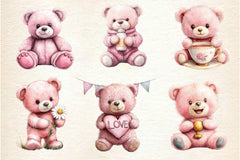 Pink Cute Blush Teddy Bear Clipart Bundle 3 - CraftNest - Digital Crafting and Art