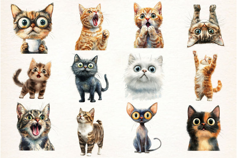 Surprised Funny Crazy Cat Clipart Bundle - CraftNest - Digital Crafting and Art