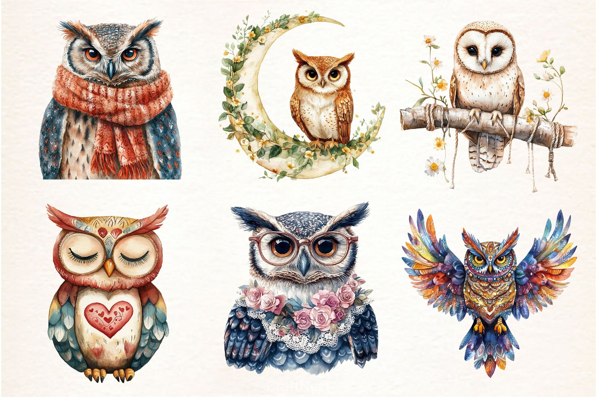 Boho Owl Clipart Bundle - CraftNest - Digital Crafting and Art