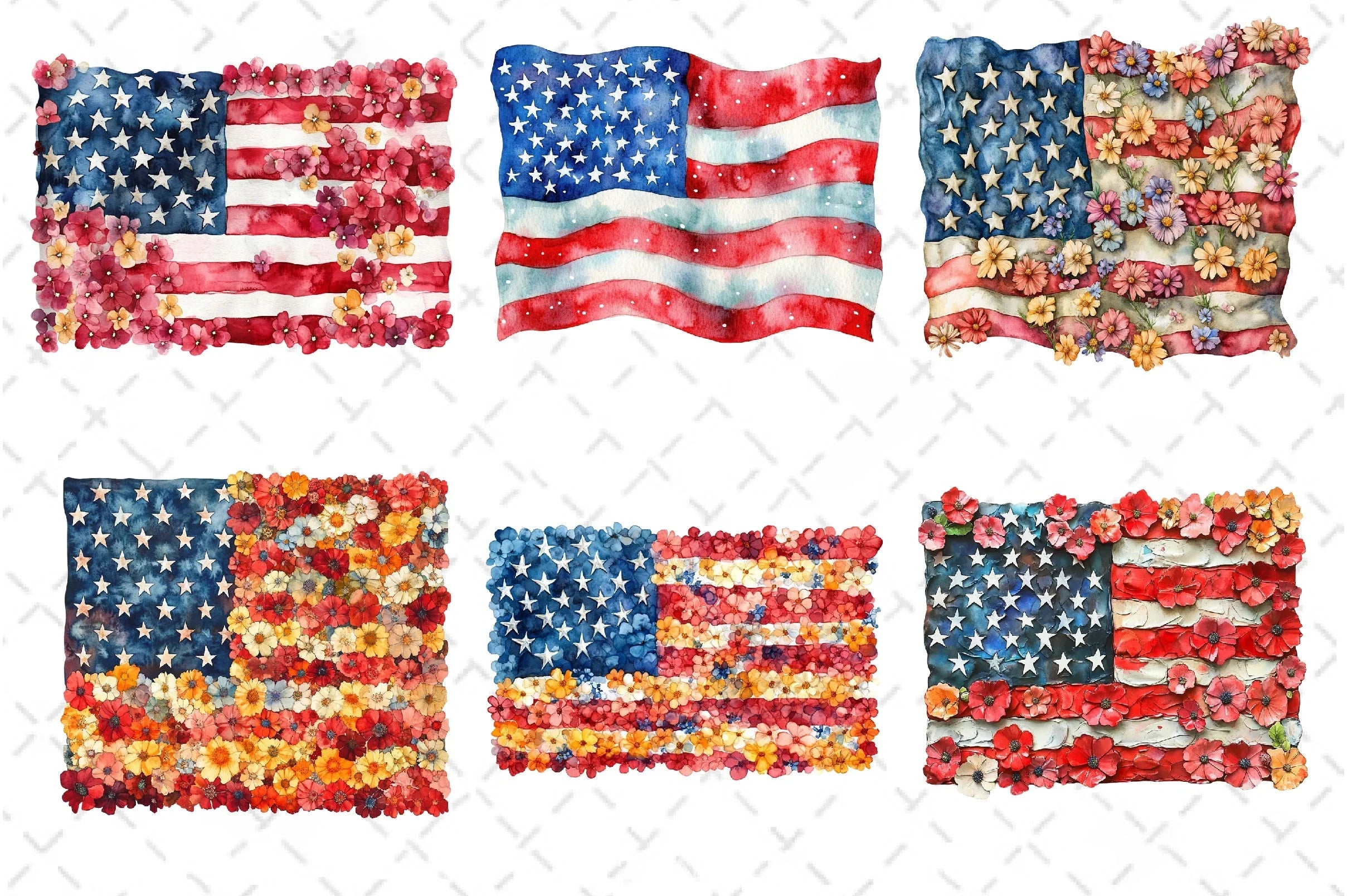 Floral American Flag Clipart Bundle - CraftNest - Digital Crafting and Art