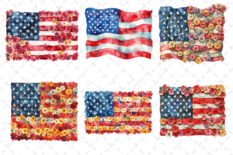Floral American Flag Clipart Bundle - CraftNest - Digital Crafting and Art