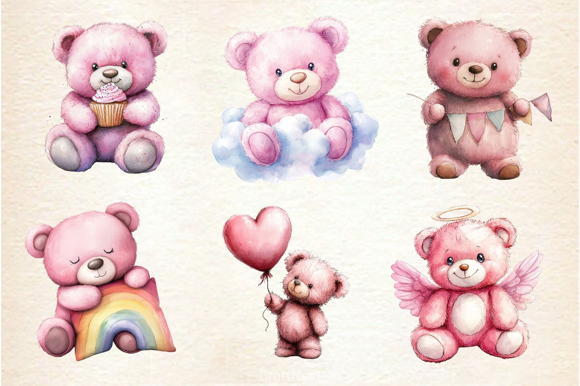 Pink Cute Blush Teddy Bear Clipart Bundle 3 - CraftNest - Digital Crafting and Art
