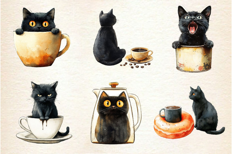 Cat Silhouette Love Coffee Clipart Bundle - CraftNest - Digital Crafting and Art