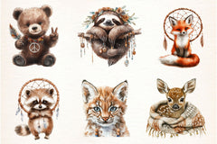 Sweet Boho Woodland Creatures Animals Clipart Bundle 2 - CraftNest - Digital Crafting and Art