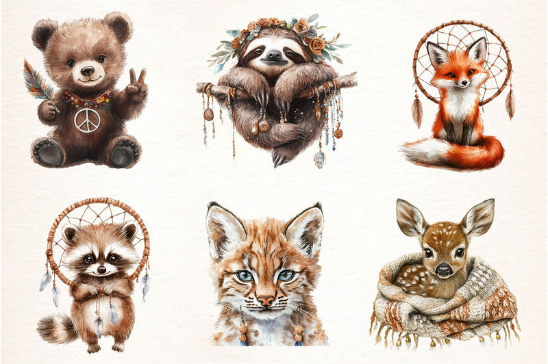 Sweet Boho Woodland Creatures Animals Clipart Bundle 2 - CraftNest - Digital Crafting and Art