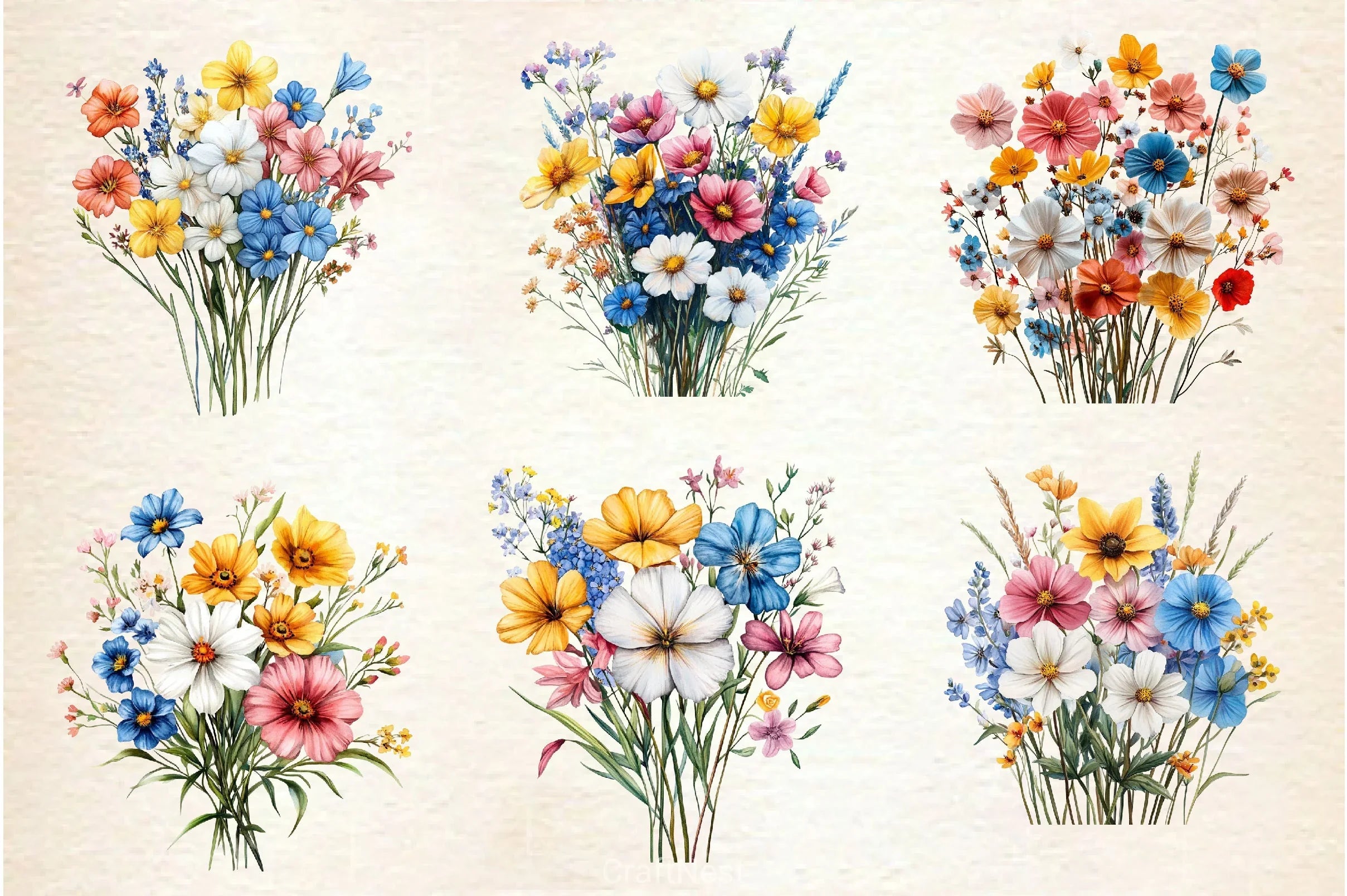 Colorful Meadow Flower Clipart Bundle 2 - CraftNest - Digital Crafting and Art