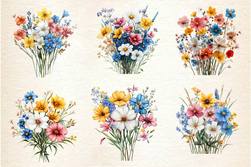 Colorful Meadow Flower Clipart Bundle 2 - CraftNest - Digital Crafting and Art