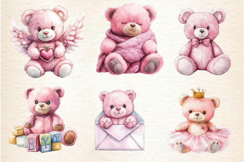 Pink Cute Blush Teddy Bear Clipart Bundle 3 - CraftNest - Digital Crafting and Art