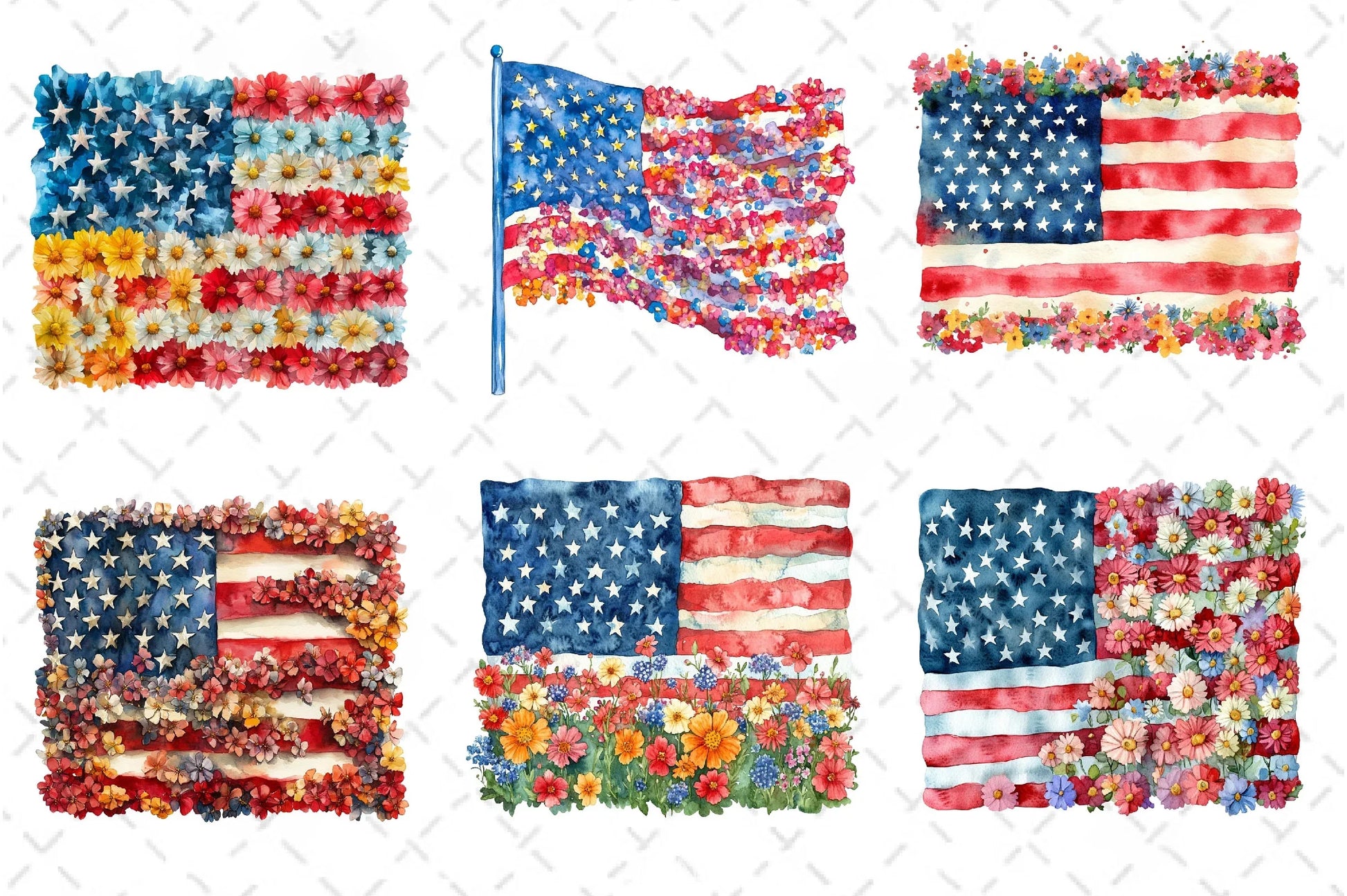 Floral American Flag Clipart Bundle - CraftNest - Digital Crafting and Art