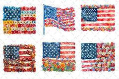 Floral American Flag Clipart Bundle - CraftNest - Digital Crafting and Art