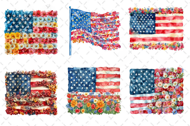 Floral American Flag Clipart Bundle - CraftNest - Digital Crafting and Art
