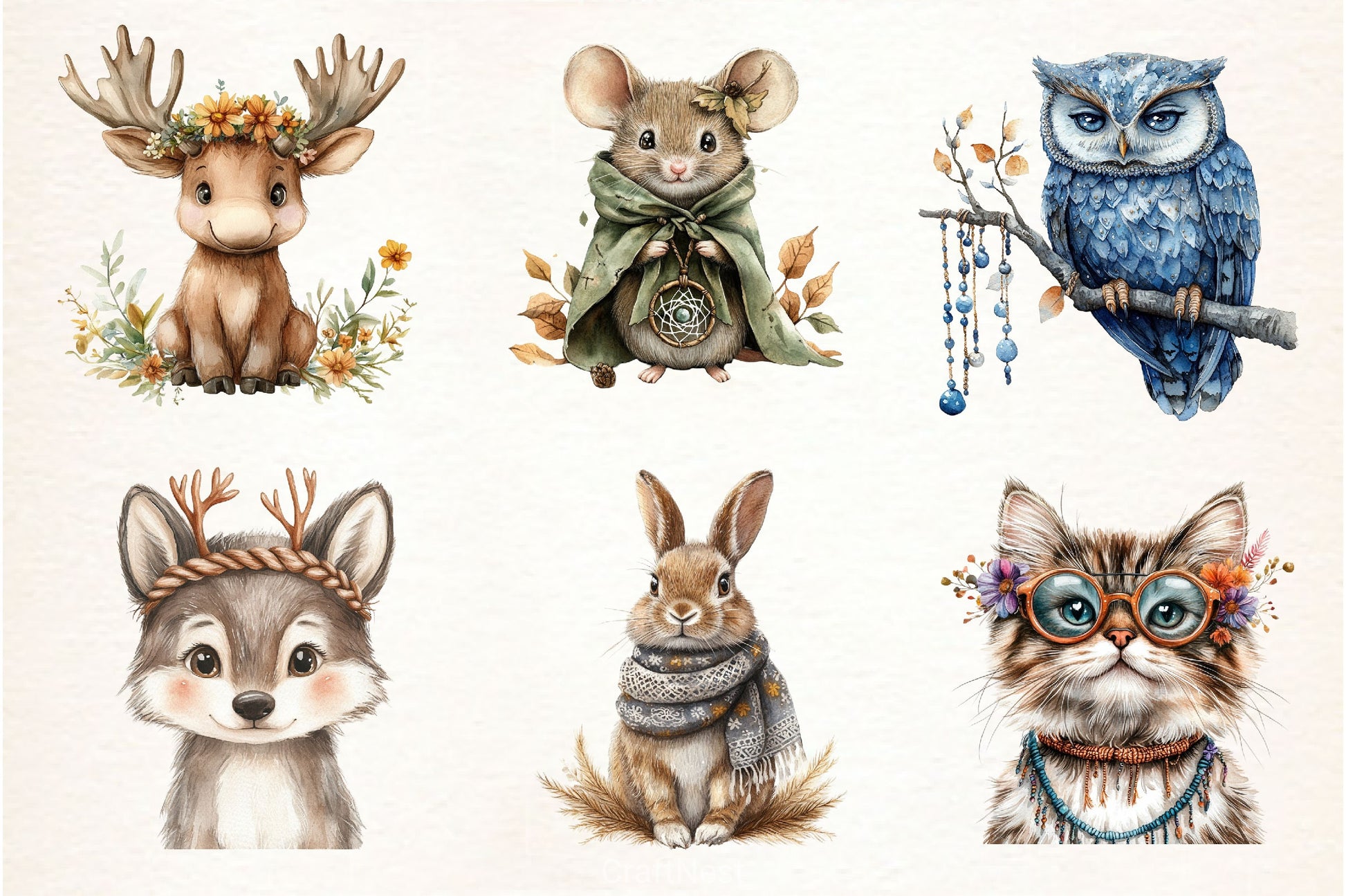 Sweet Boho Woodland Creatures Animals Clipart Bundle 2 - CraftNest - Digital Crafting and Art
