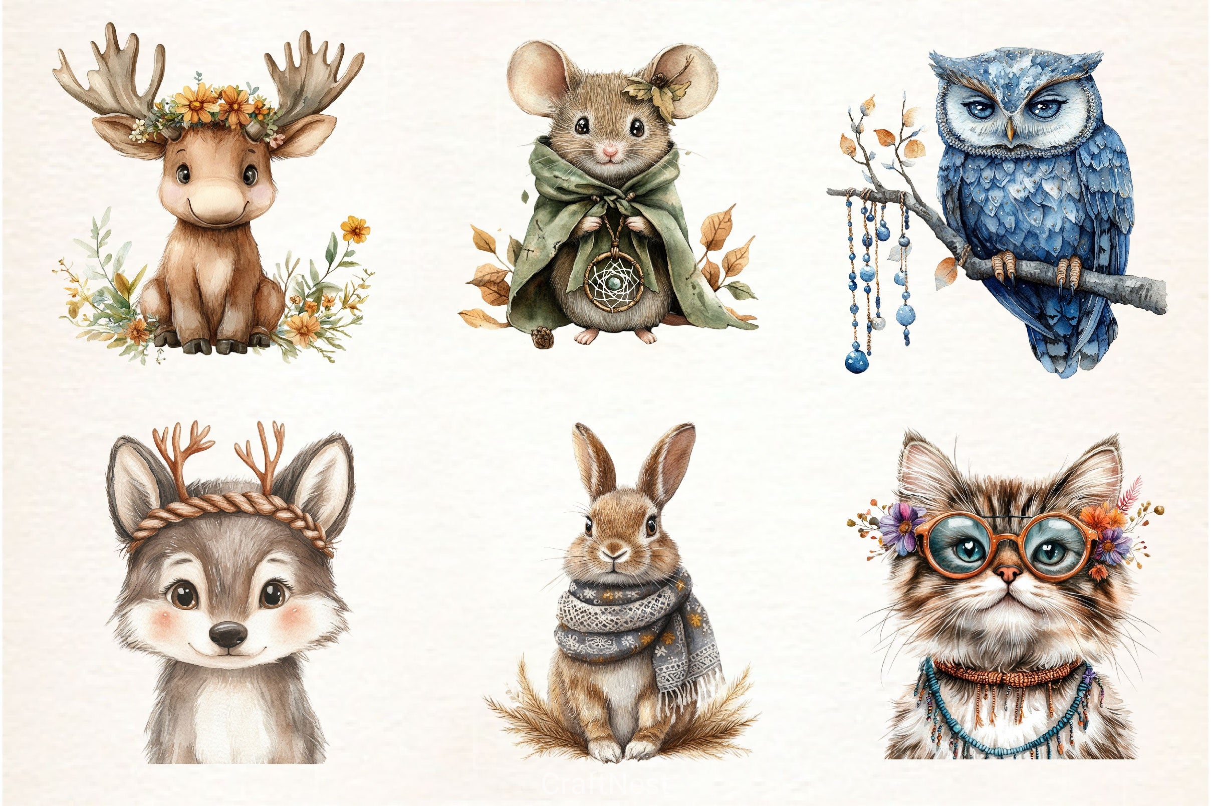 Sweet Boho Woodland Creatures Animals Clipart Bundle 2 - CraftNest - Digital Crafting and Art