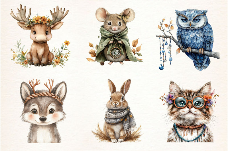 Sweet Boho Woodland Creatures Animals Clipart Bundle 2 - CraftNest - Digital Crafting and Art