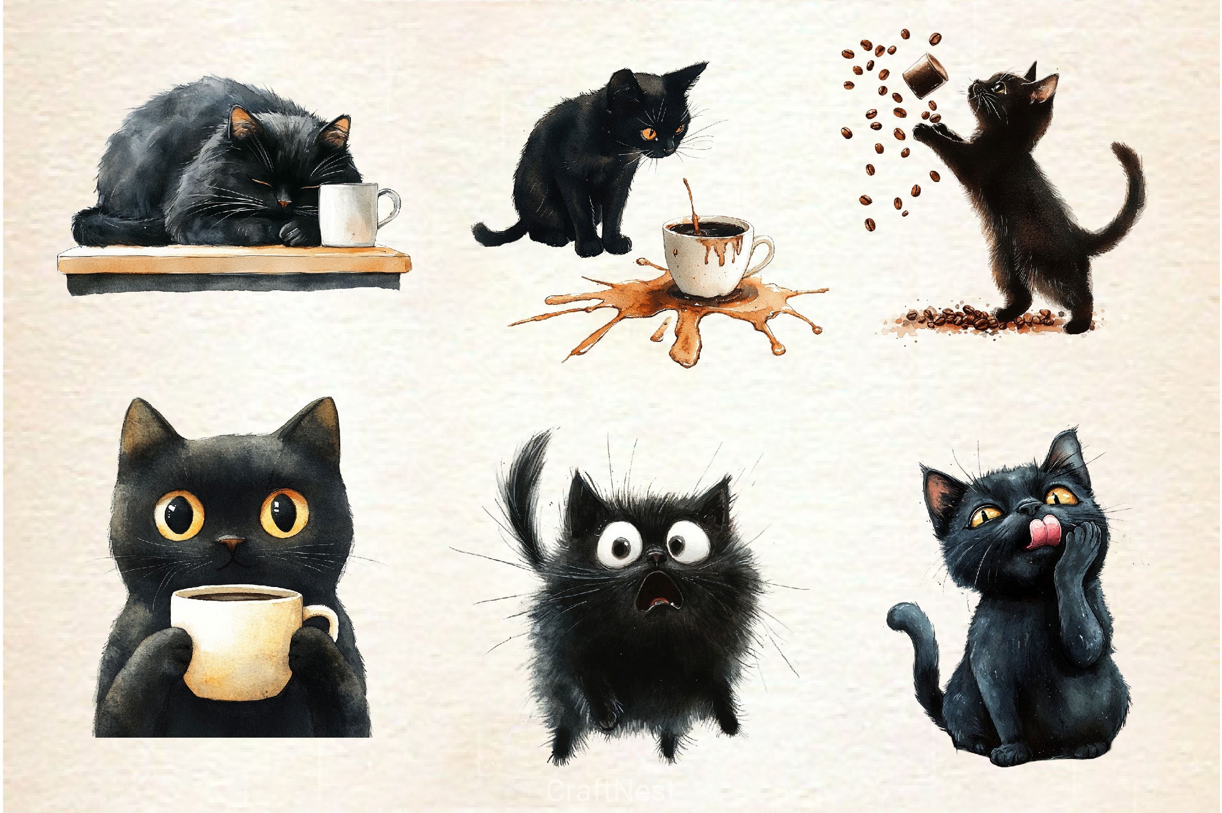 Cat Silhouette Love Coffee Clipart Bundle - CraftNest - Digital Crafting and Art