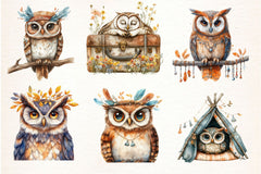 Boho Owl Clipart Bundle - CraftNest - Digital Crafting and Art