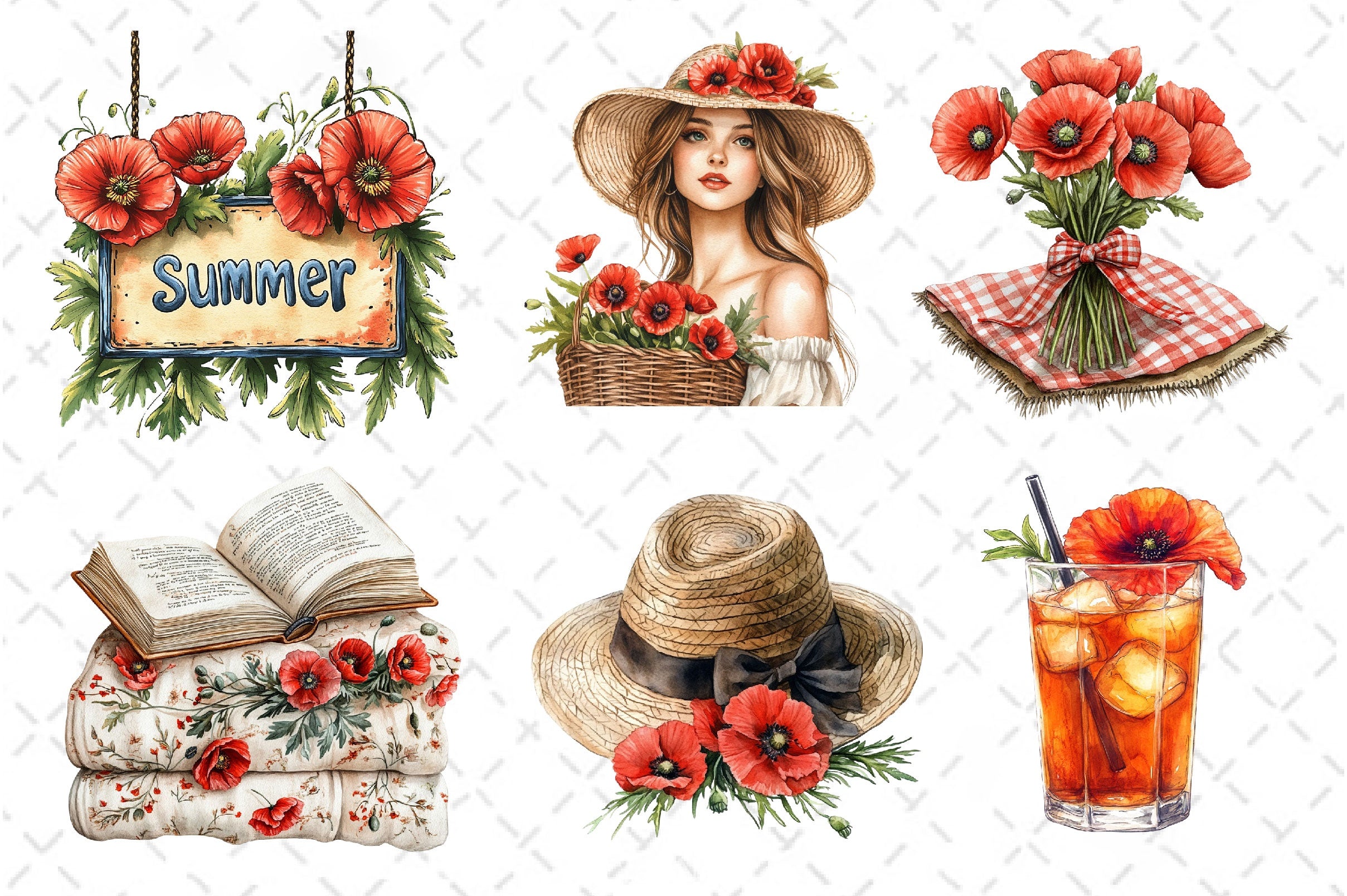 Summer With Poppy Flowers Clipart Bundle - CraftNest - Digital Crafting and Art