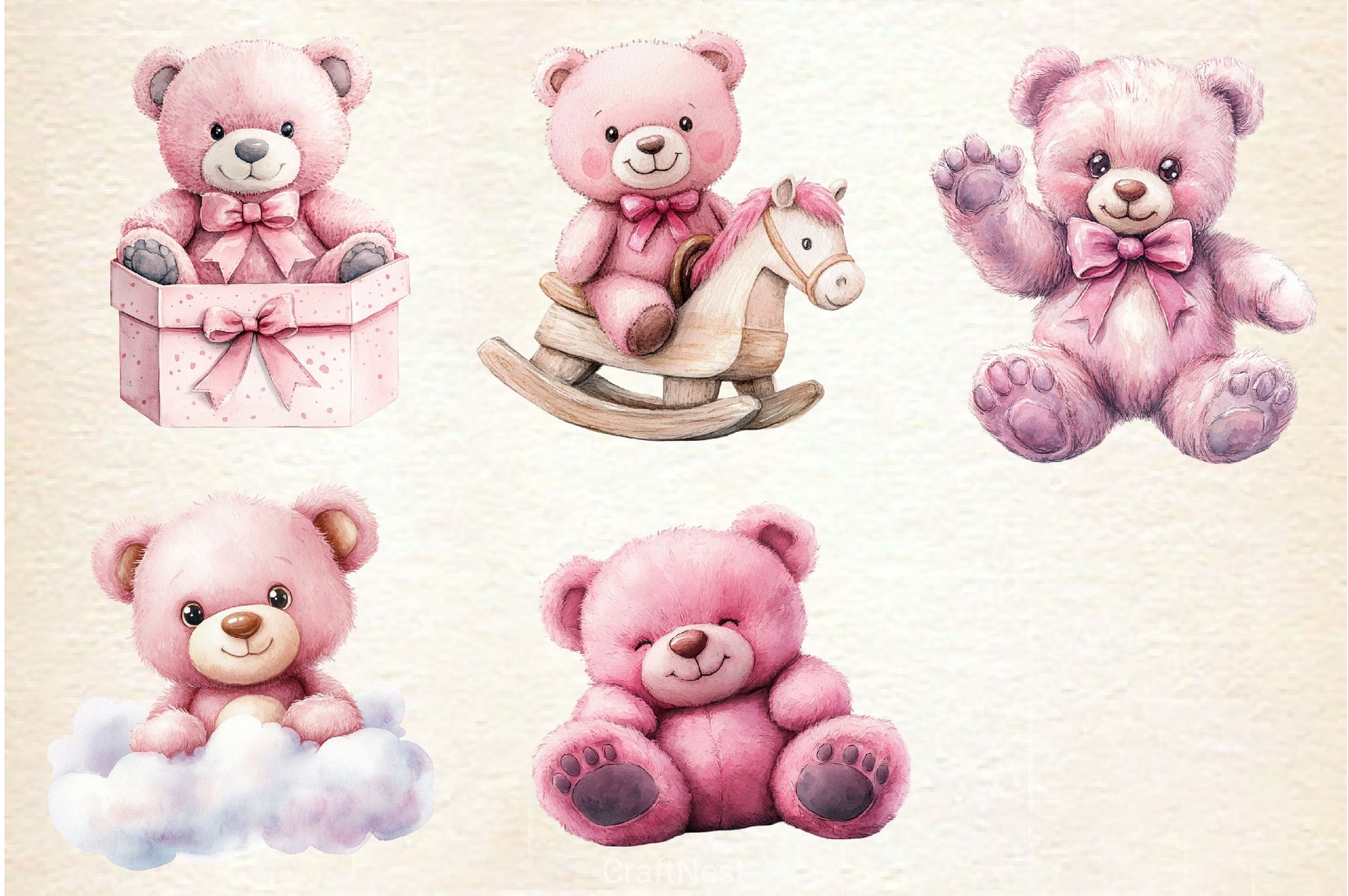 Pink Cute Blush Teddy Bear Clipart Bundle 3 - CraftNest - Digital Crafting and Art