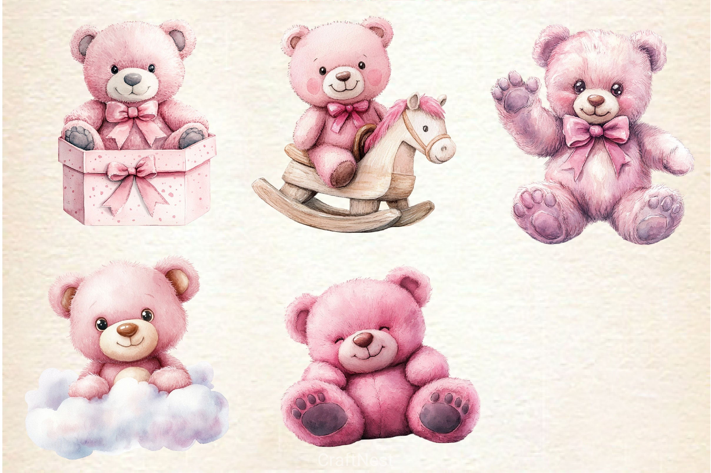 Pink Cute Blush Teddy Bear Clipart Bundle 3 - CraftNest - Digital Crafting and Art