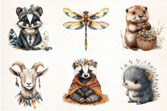 Sweet Boho Woodland Creatures Animals Clipart Bundle 2 - CraftNest - Digital Crafting and Art