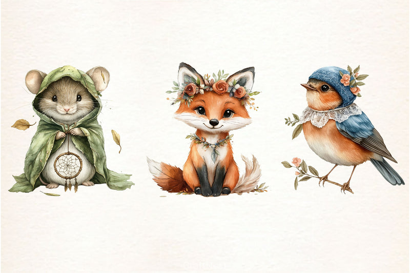 Sweet Boho Woodland Creatures Animals Clipart Bundle 2 - CraftNest - Digital Crafting and Art