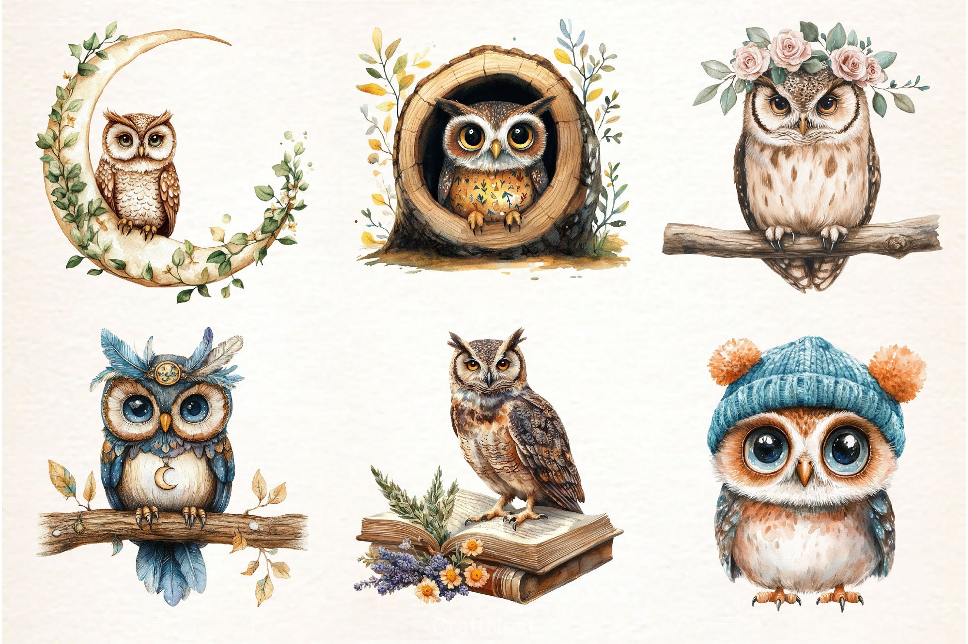 Boho Owl Clipart Bundle - CraftNest - Digital Crafting and Art