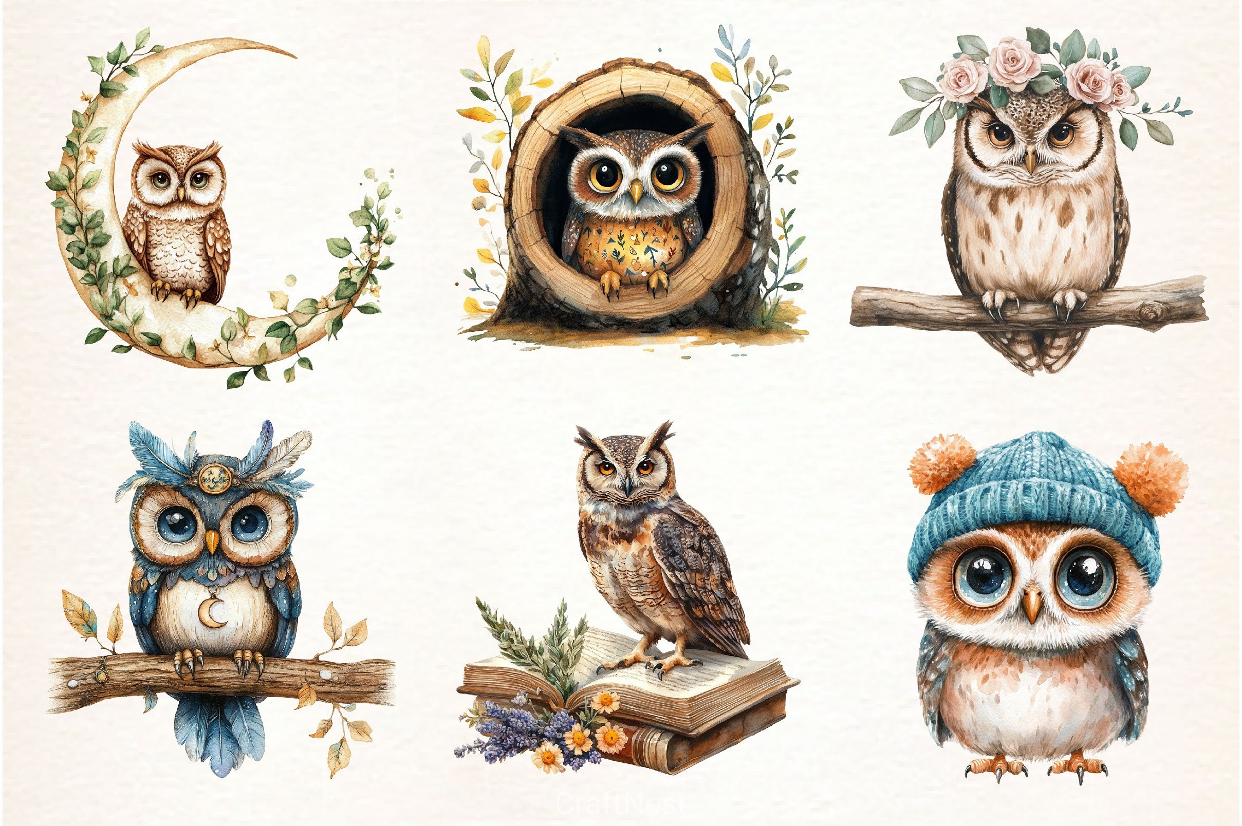 Boho Owl Clipart Bundle - CraftNest - Digital Crafting and Art
