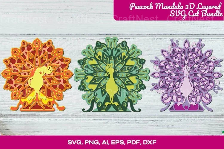 Peacock Mandala 3D Layered Cut Clipart Bundle - CraftNest - Digital Crafting and Art