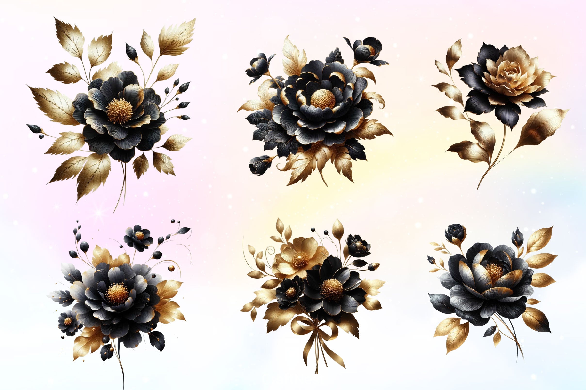 Abstract Black Gold Flower Clipart Bundle - CraftNest - Digital Crafting and Art