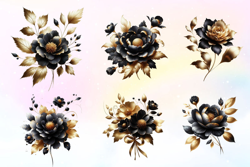 Abstract Black Gold Flower Clipart Bundle - CraftNest - Digital Crafting and Art