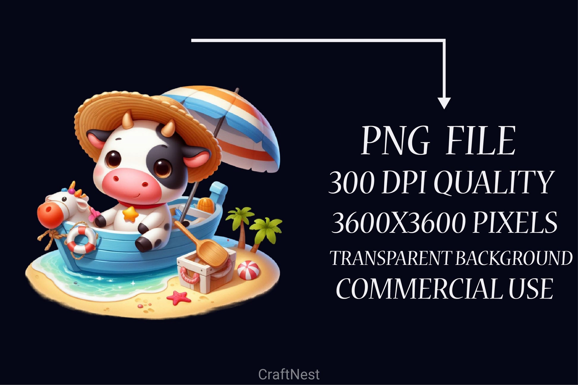 Cute Cow Boat Summer Clipart Bundle - CraftNest - Digital Crafting and Art