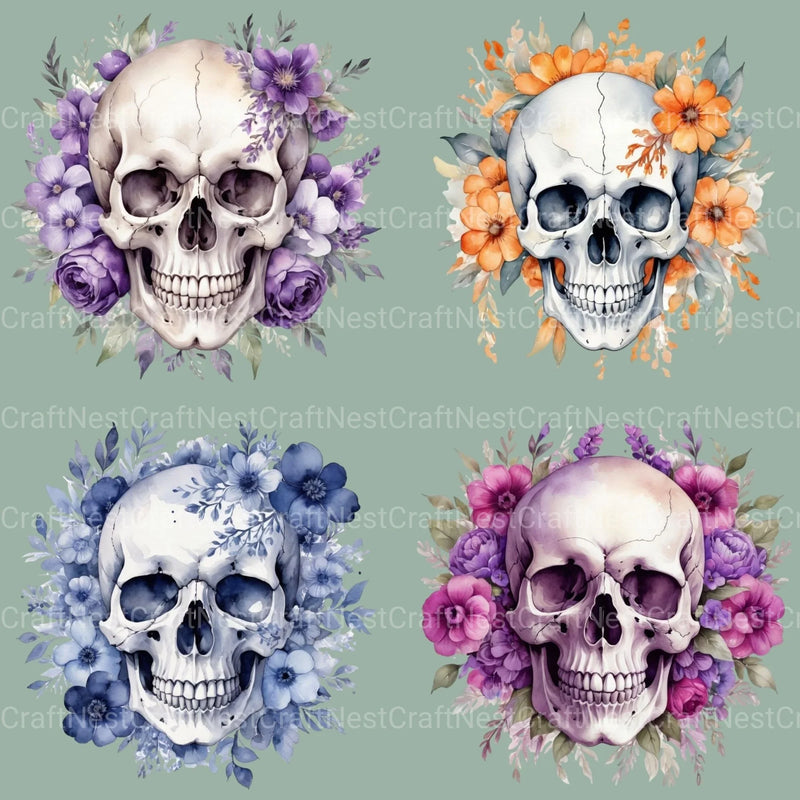 Skulls Floral Clipart Bundle 1 - CraftNest - Digital Crafting and Art