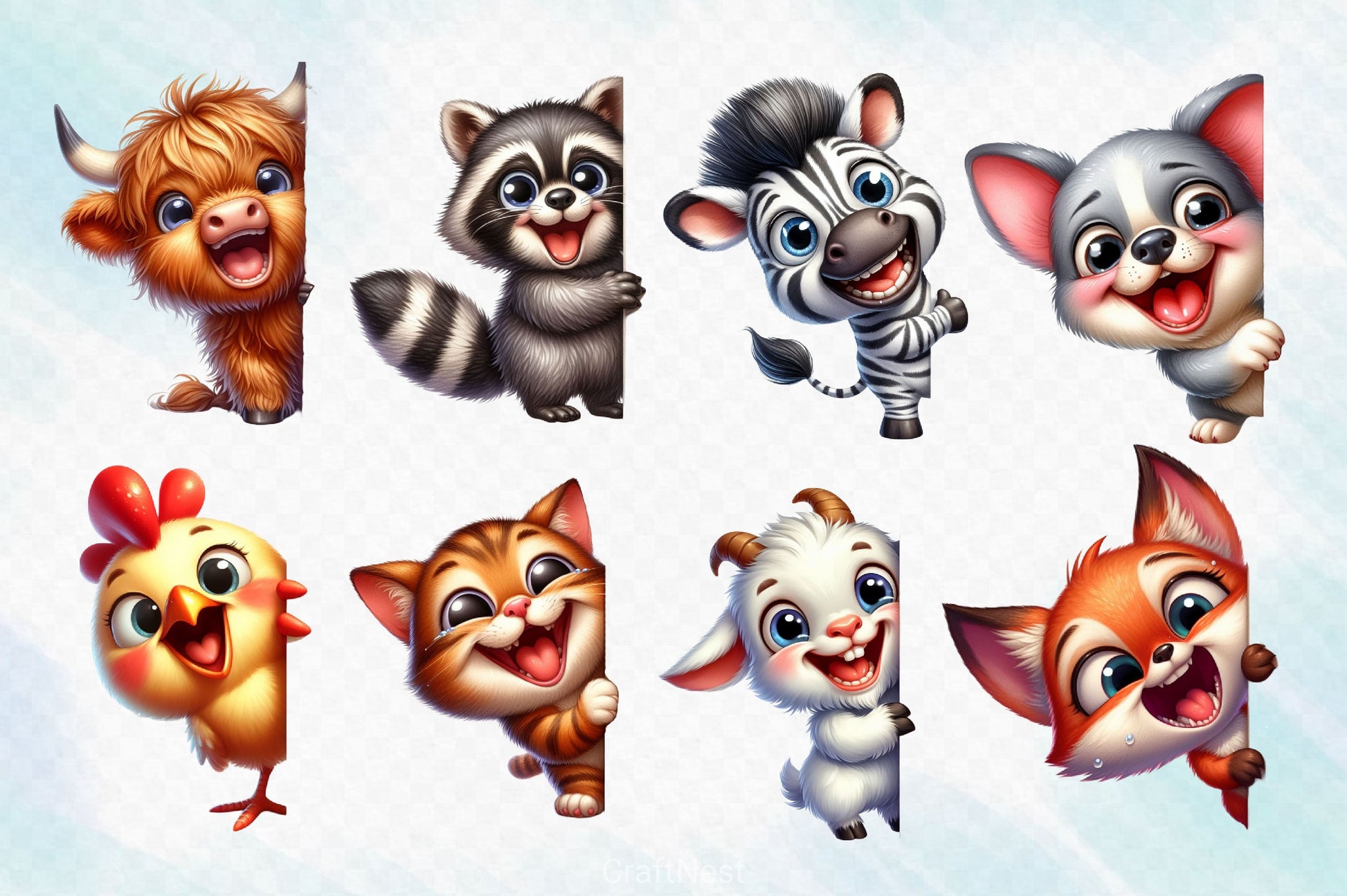 Funny Animals Peeking Around Corner Clipart Bundle 7 - CraftNest - Digital Crafting and Art
