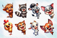 Funny Animals Peeking Around Corner Clipart Bundle 7 - CraftNest - Digital Crafting and Art