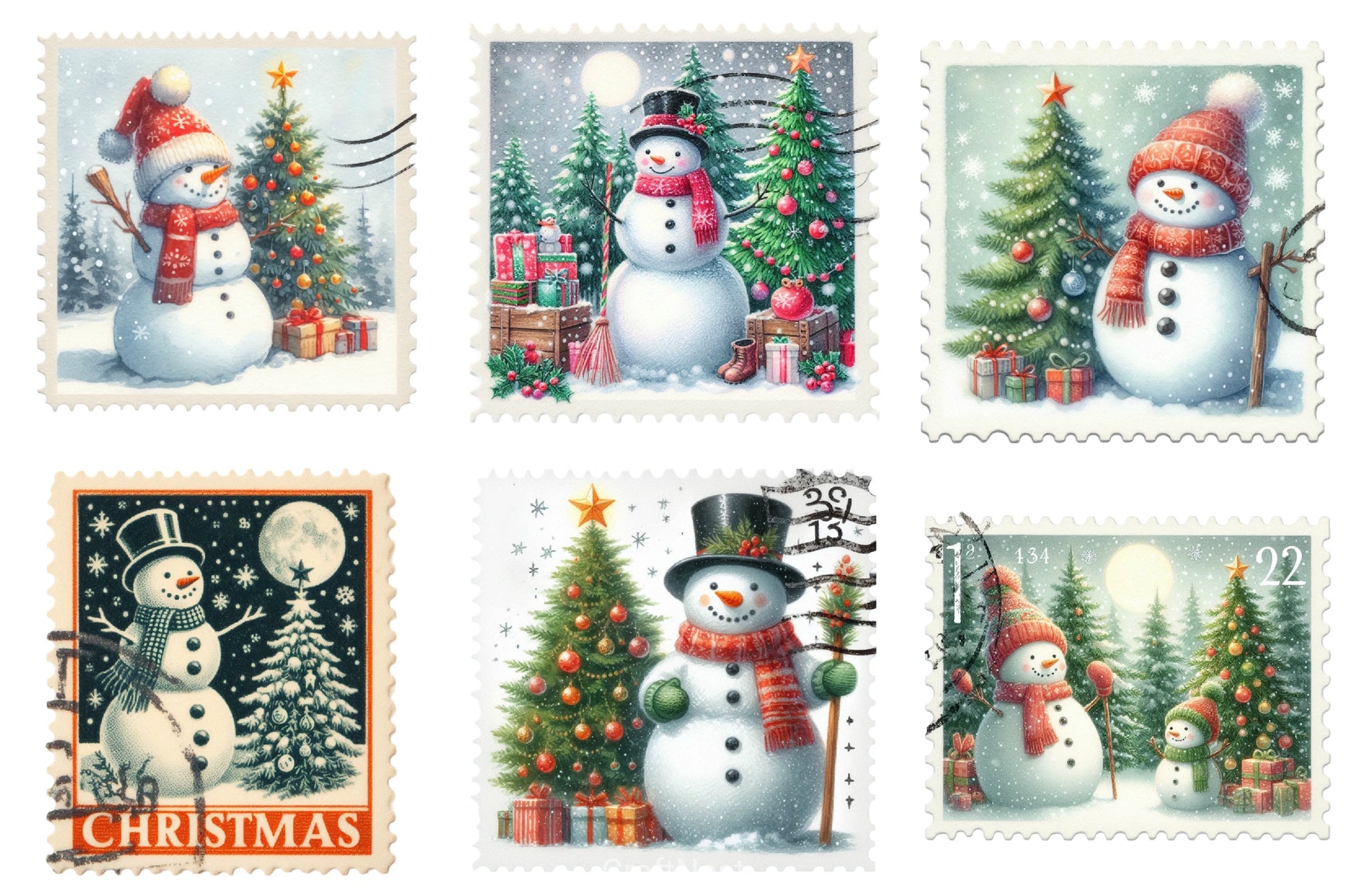 Christmas Snowman Stamp Clipart Bundle - CraftNest - Digital Crafting and Art