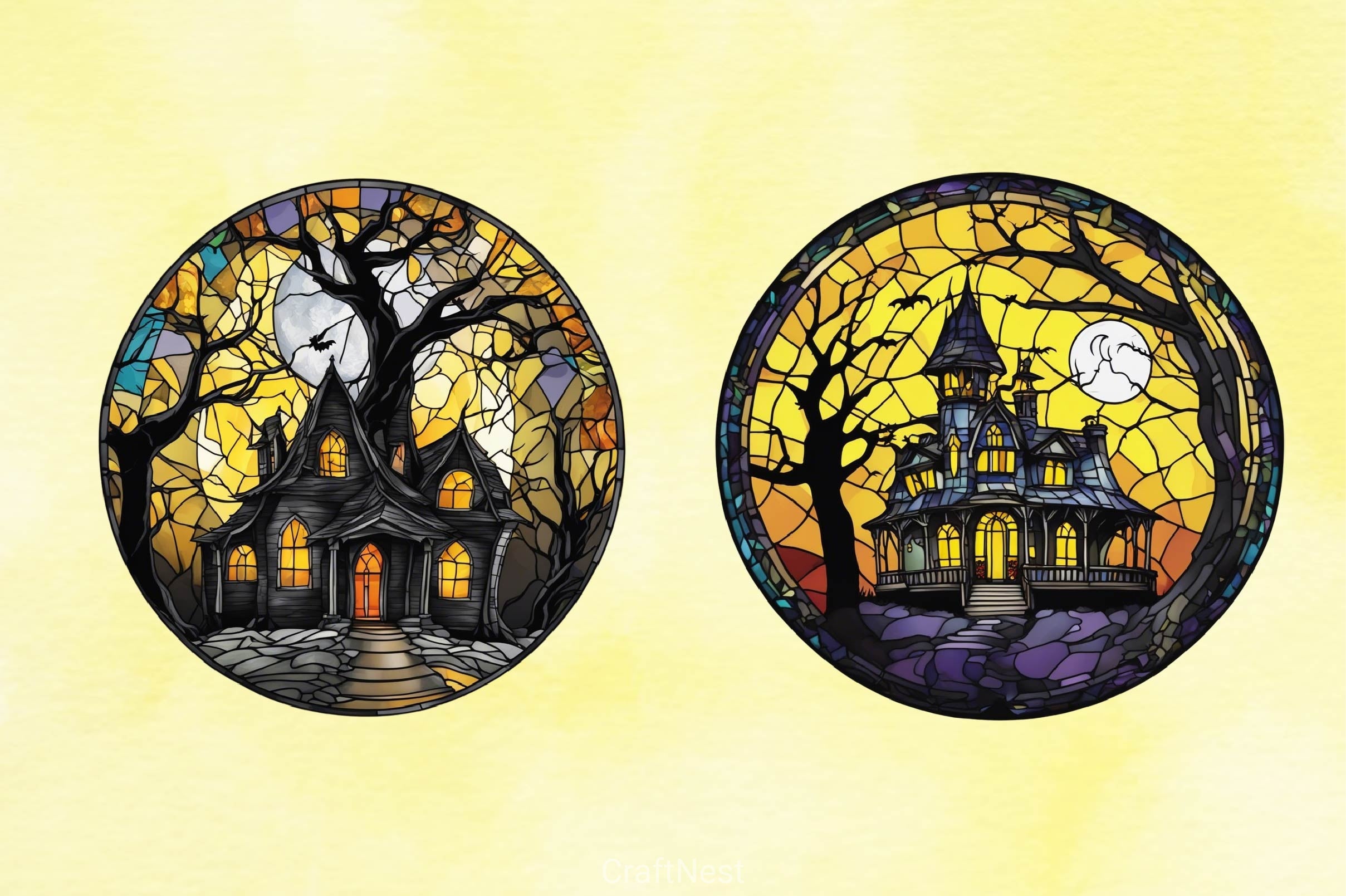 Stained Glass Spooky House Clipart Bundle 2 - CraftNest - Digital Crafting and Art