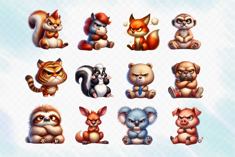 Funny Grumpy Animals Clipart Bundle 2 - CraftNest - Digital Crafting and Art