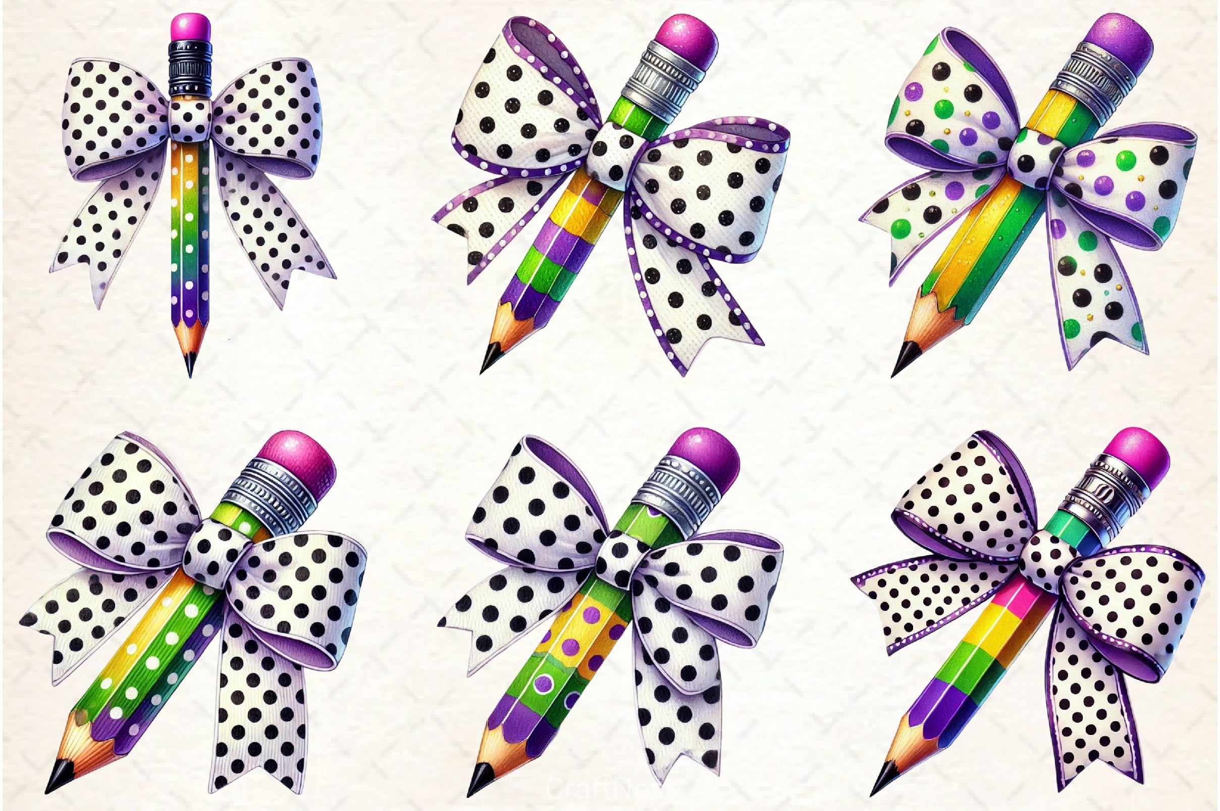 Mardi Gras Pencil Bow Clipart Bundle - CraftNest - Digital Crafting and Art