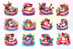 Summer Animals On Float Clipart Bundle 2 - CraftNest - Digital Crafting and Art