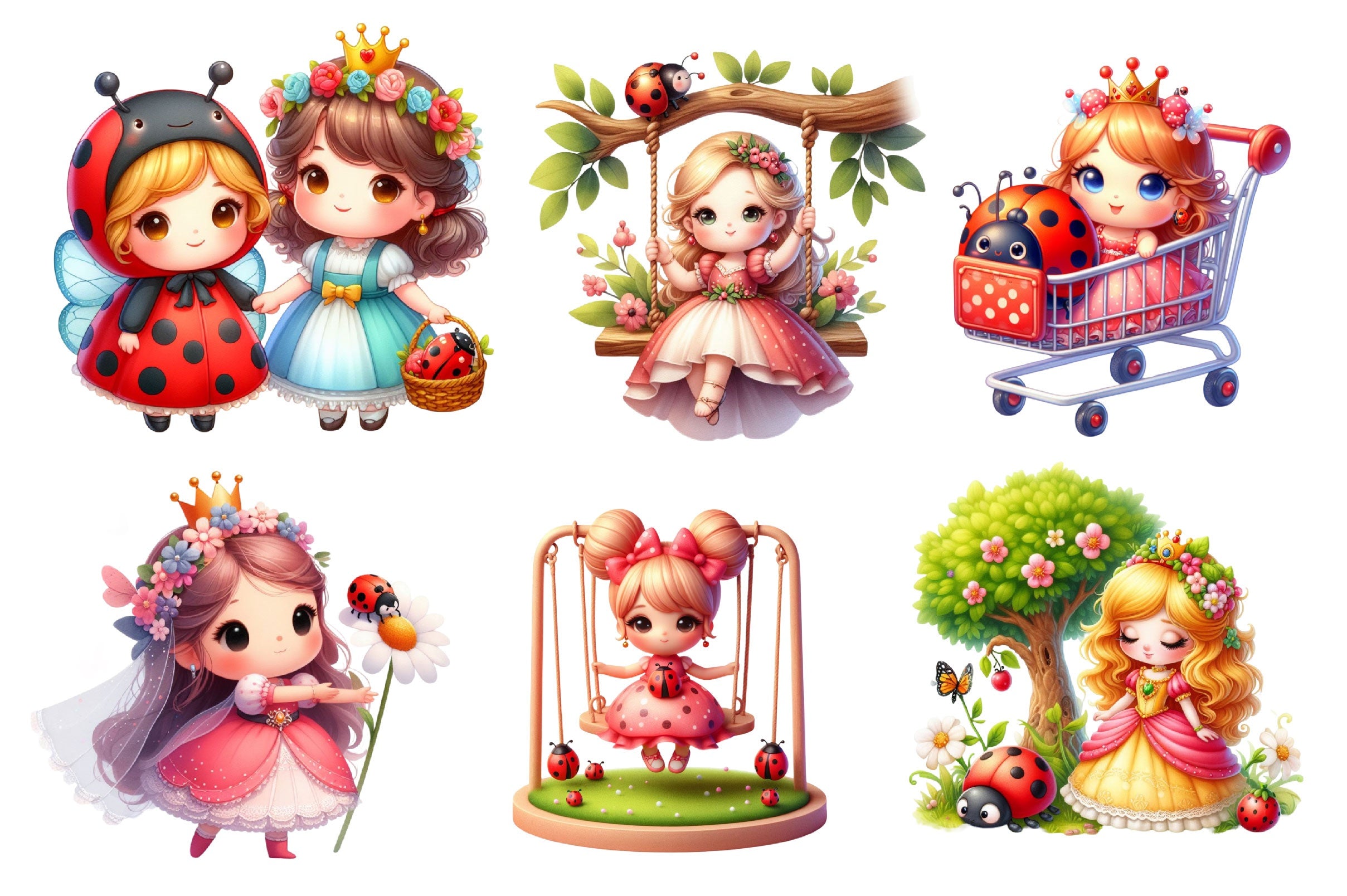 Cute Girl Ladybug Clipart Bundle - CraftNest - Digital Crafting and Art