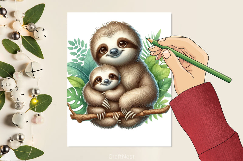 Sloth Mom & Baby Clipart Bundle - CraftNest - Digital Crafting and Art