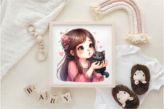 Cute Girl & Cat Clipart Bundle - CraftNest - Digital Crafting and Art