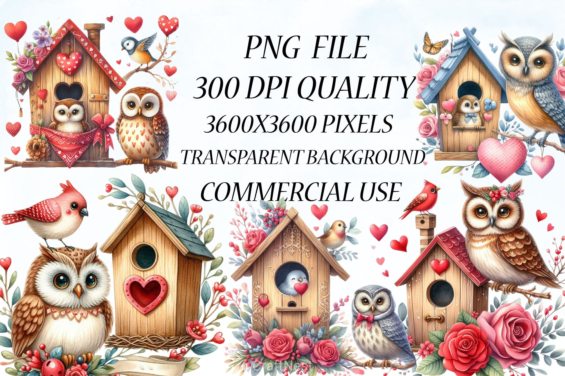Valentine Owl & House Clipart Bundle - CraftNest - Digital Crafting and Art