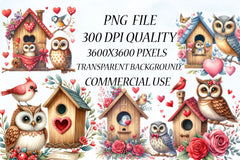Valentine Owl & House Clipart Bundle - CraftNest - Digital Crafting and Art