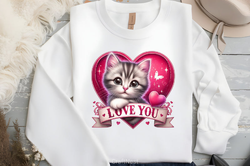 Love You Cat Valentine's Day Clipart Bundle 1 - CraftNest - Digital Crafting and Art